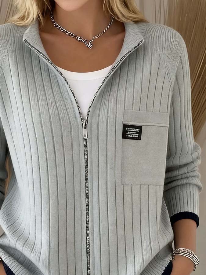 Women'S Casual Zipper Knitted Sweater Cardigan