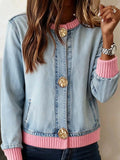 Women'S Casual Denim Splicing Knitted Cardigan Sweater