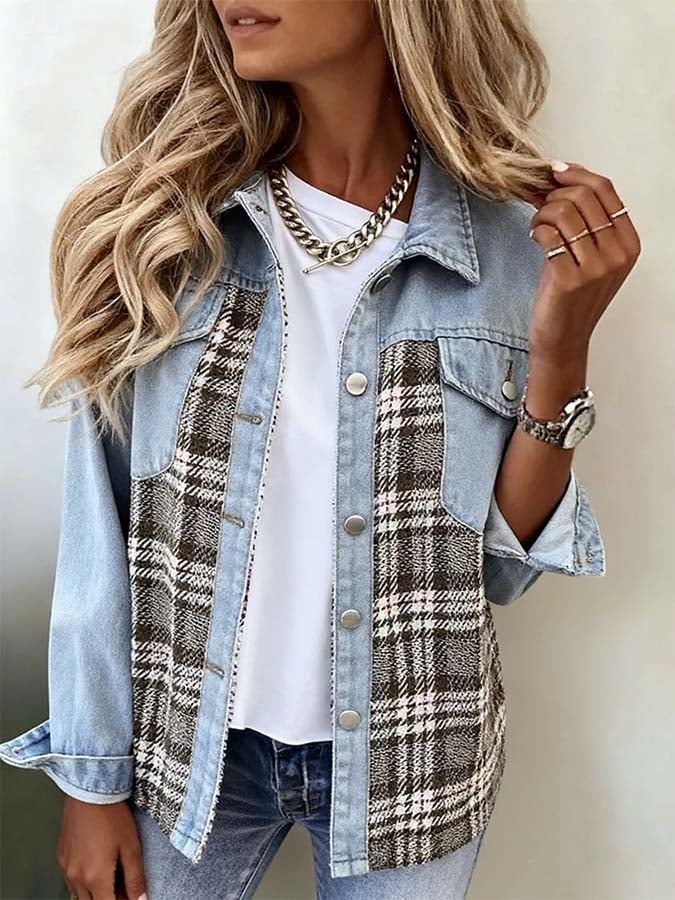 Women'S Casual Denim Splicing Cardigan Jacket