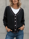 Women'S V-Neck Contrast Denim Cardigan