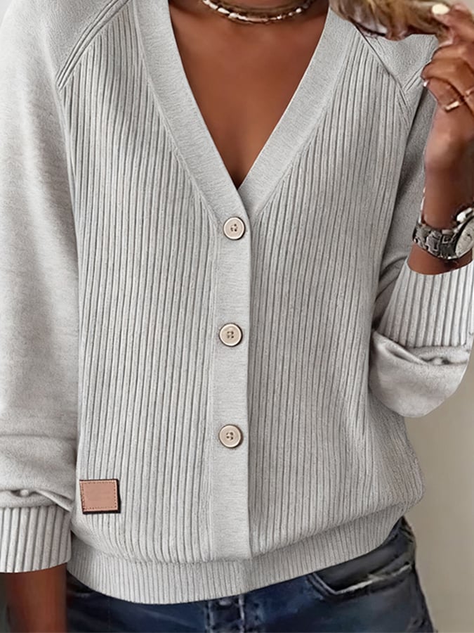 Women's Casual V-Neck Striped Cardigan