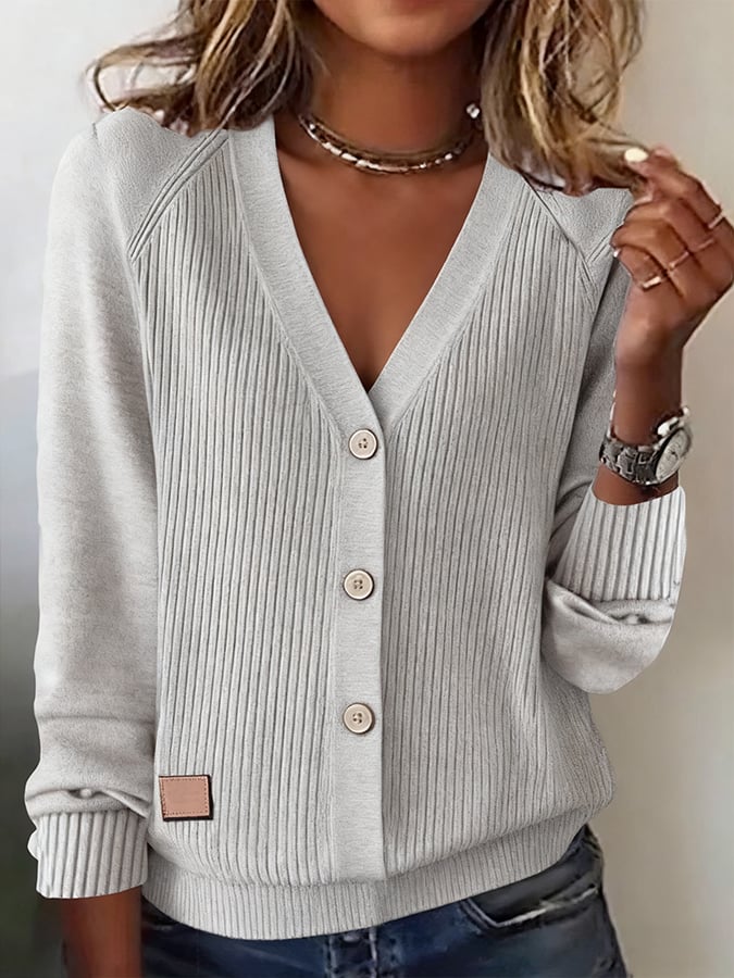 Women's Casual V-Neck Striped Cardigan