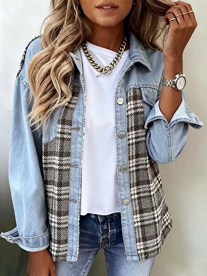 Women'S Casual Denim Splicing Cardigan Jacket