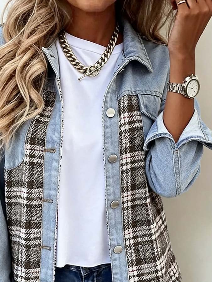 Women'S Casual Denim Splicing Cardigan Jacket